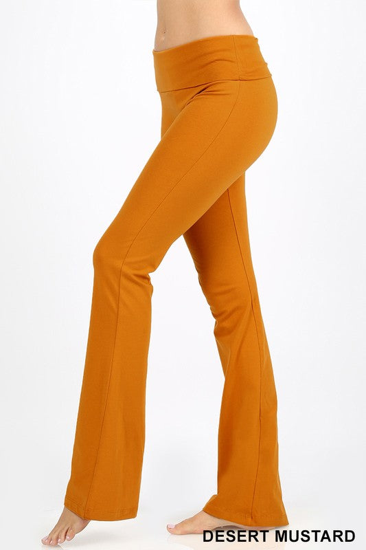 Orange Brown Yoga Pants with Floral Embroidered Bell Bottom