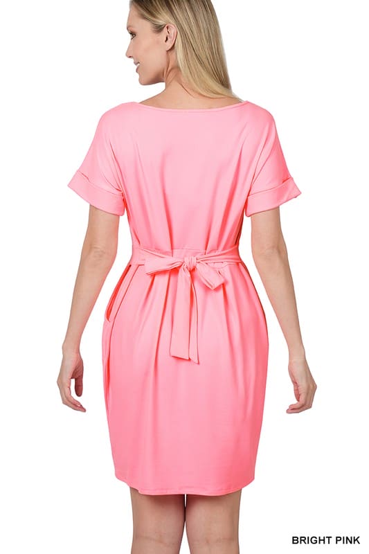 Brushed DTY Tie-Belt Dress