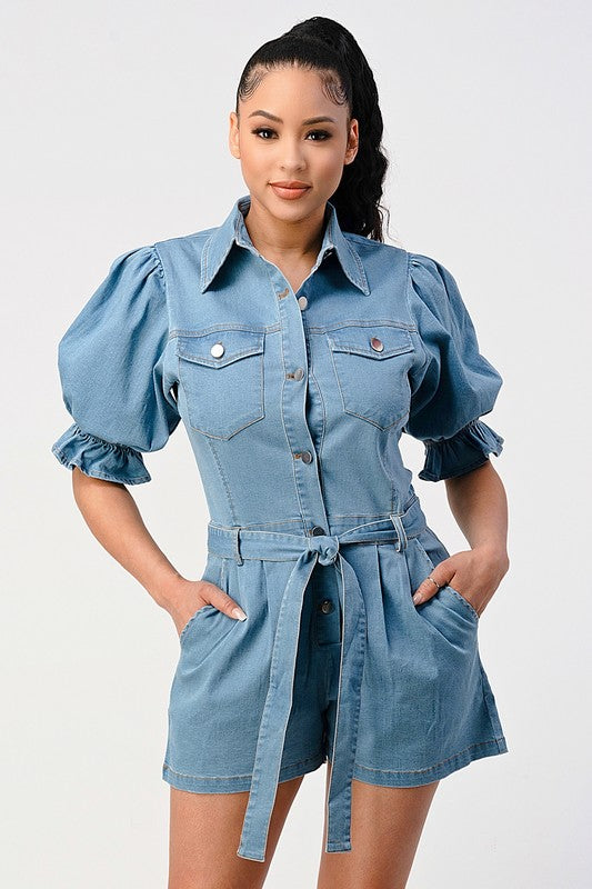 DENIM BUTTON DOWN ROMPER