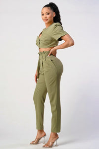 TWO PIECE PANT SET, BELT INCLUDED