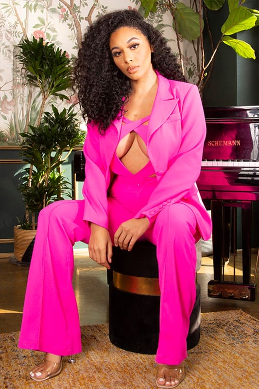 Hot pink sexy cutout two pcs suit