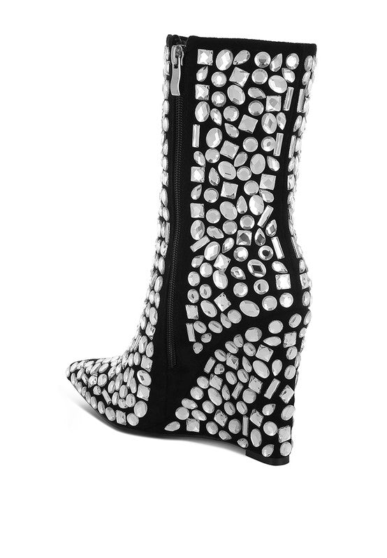 Trend Titan Diamante Slim Wedge Heel Boots