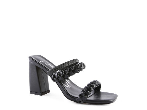 ARNIE BRAIDED BLOCK HEELED SLIDER SANDALS