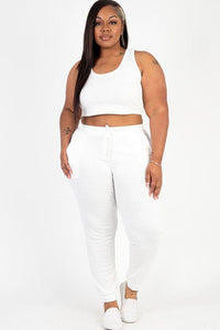 Plus French Terry Cropped Tank Top & Joggers Set