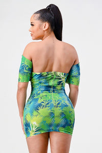 Neon garden off shoulder fitted mini dress