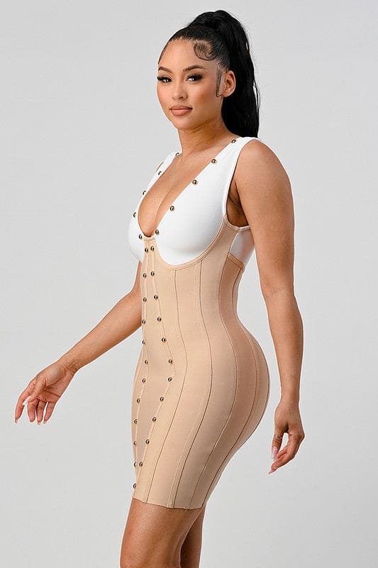 Stunning beads contrast color sexy bandage dress