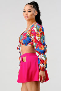 Athina crop printed top and cutout pants set