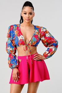 Athina crop printed top and cutout pants set