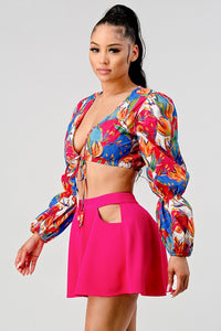 Athina crop printed top and cutout pants set