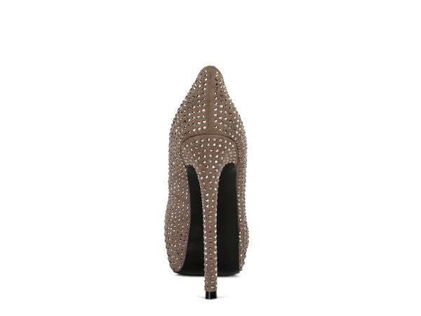 CLARISSE Diamante Faux Suede high Heeled Pumps