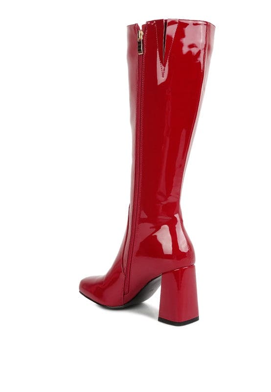 HYPNOTIZE Patent PU Block Heeled Calf Boots