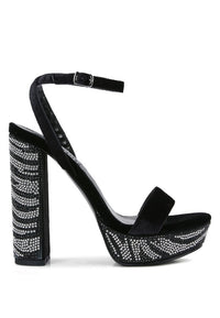 ZIRCON Diamante Studded High Block Heel Sandals