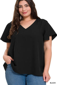 Woven Flutter Sleeve V-Neck Top