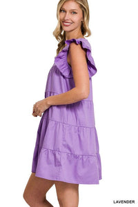 Ruffled Cap Sleeve Babydoll Tiered Mini Dress