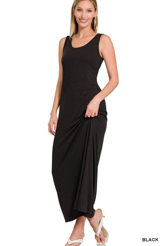 Sleeveless Flared Scoop Neck Maxi Dress