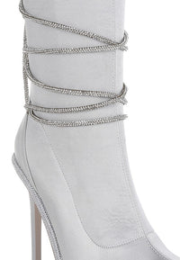 Dacia Rhinestones Strap Satin Calf Boots