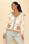 Retro flower checkered cardigan