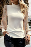 Ribbed mock neck top with sequin sleeves