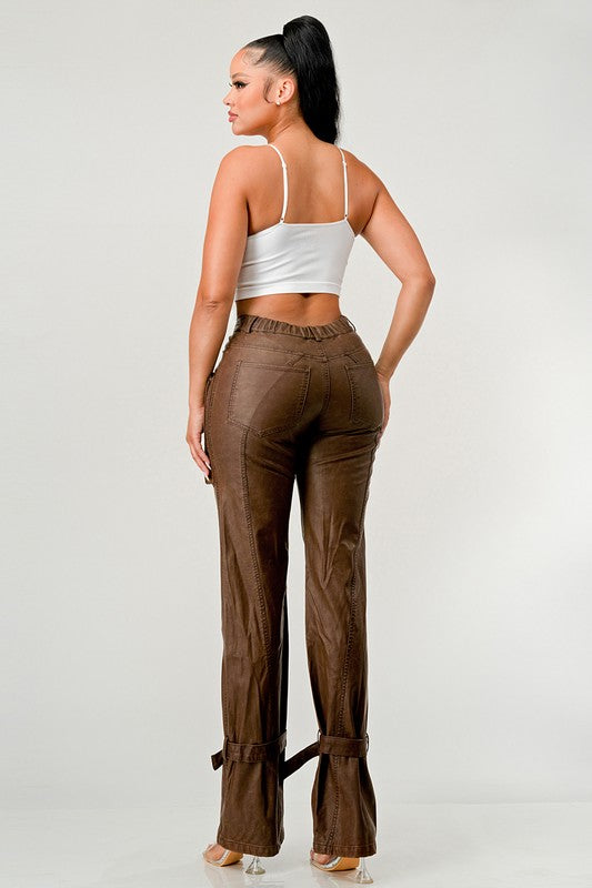 Athina PU Brown Cargo Pants