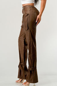 Athina PU Brown Cargo Pants