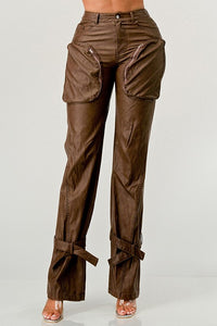 Athina PU Brown Cargo Pants