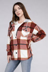 Plaid Drawstring Hooded Fleece Shacket