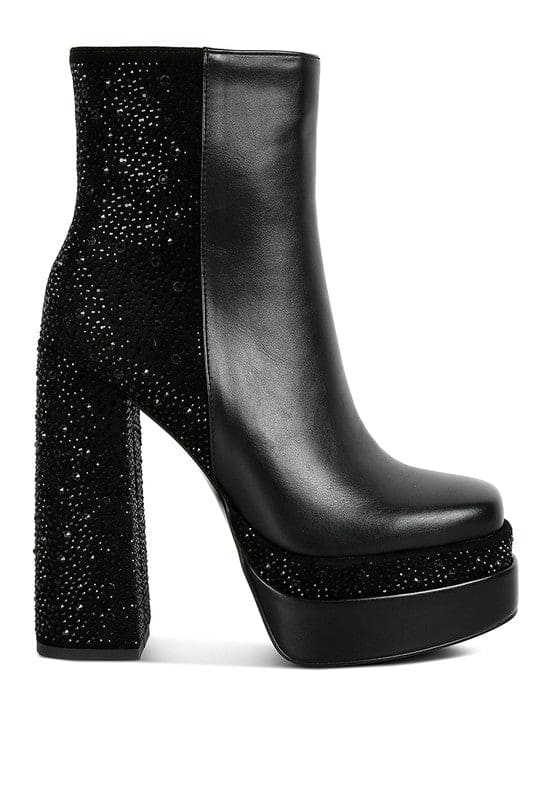 Dryday Diamante Zip Up Block Heel Boots