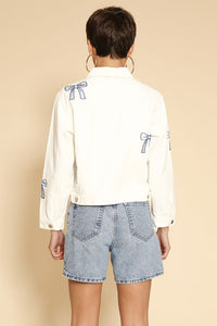 Embroidered bow denim jacket