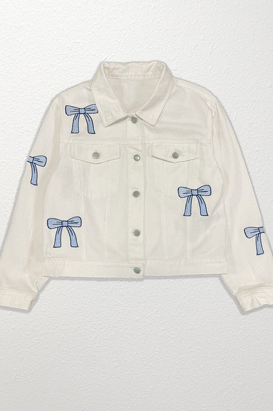 Embroidered bow denim jacket