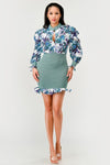 Spring Floral Mesh Contrast Ruffle mini dress