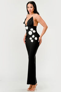 Obsidian Blossom Halter Gown