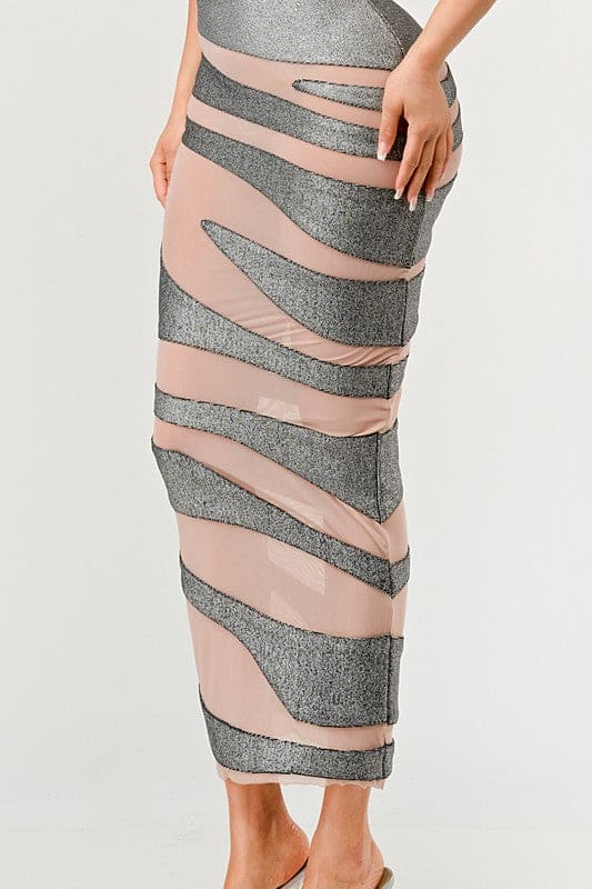 Metallic Bandage Mesh Insert Dress