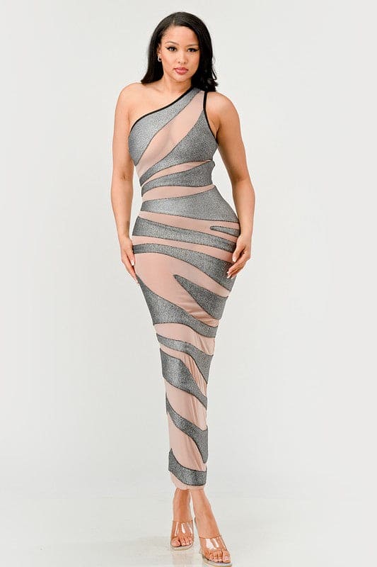 Metallic Bandage Mesh Insert Dress