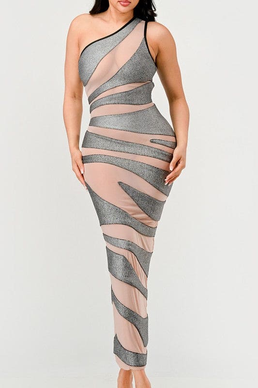 Metallic Bandage Mesh Insert Dress