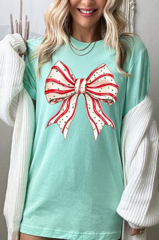 Christmas Tree Cake Bow Graphic Tee