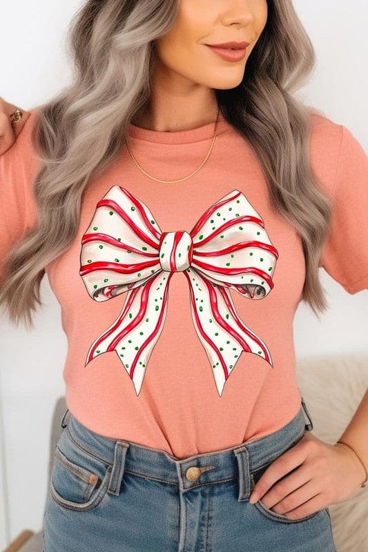 Christmas Tree Cake Bow Graphic Tee