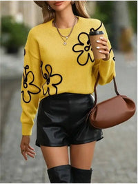 Floral Pattern Knit Sweater