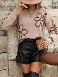 Floral Pattern Knit Sweater