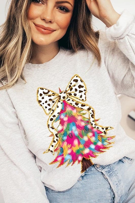 Faux Glitter Colorful Christmas Tree Sweatshirts