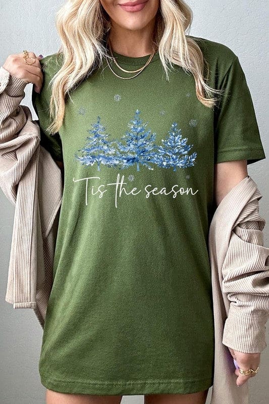 Blue Christmas Trees Tis the season Graphic Tee