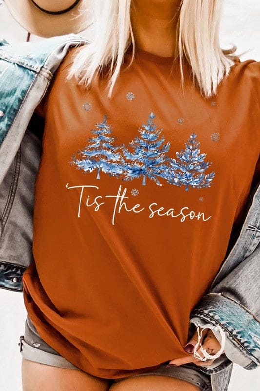 Blue Christmas Trees Tis the season Graphic Tee