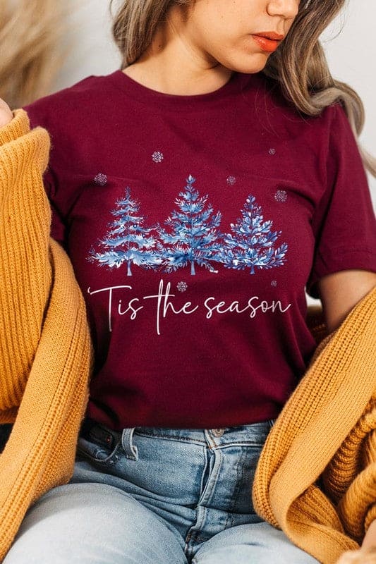 Blue Christmas Trees Tis the season Graphic Tee