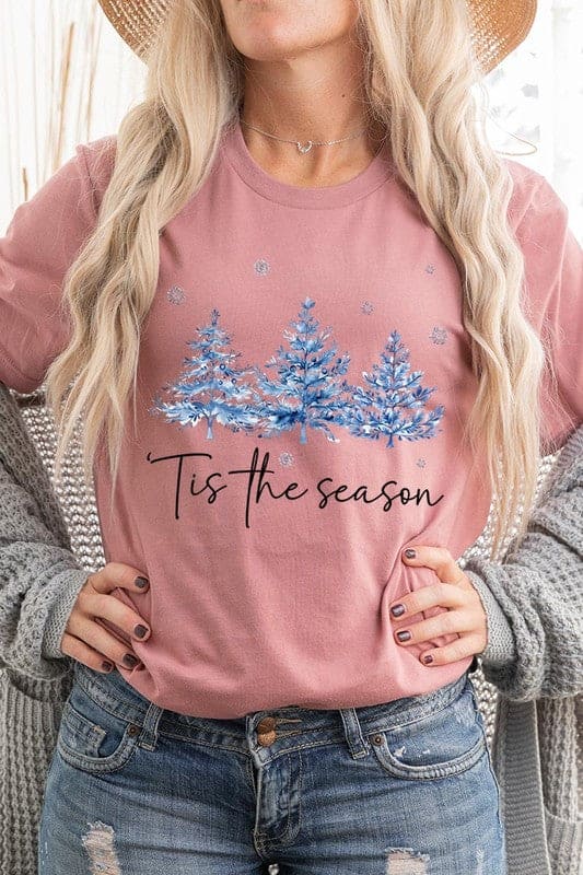 Blue Christmas Trees Tis the season Graphic Tee