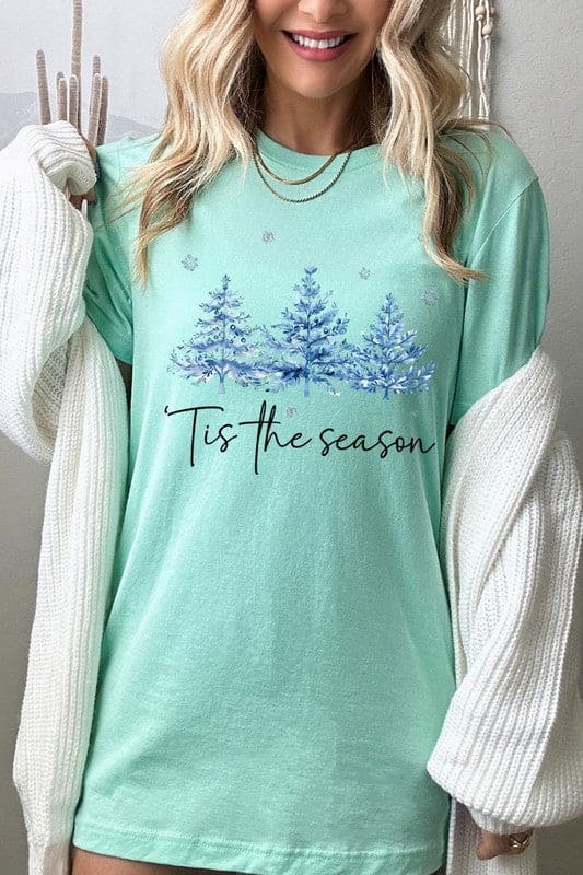 Blue Christmas Trees Tis the season Graphic Tee