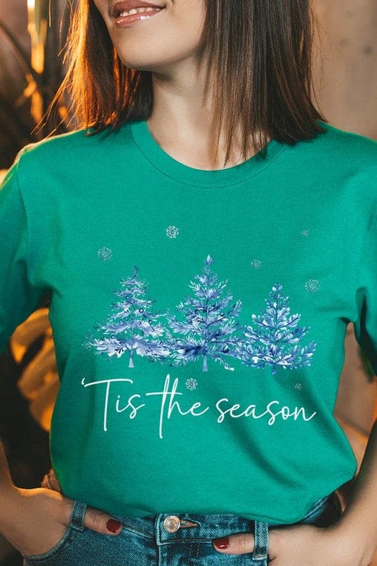 Blue Christmas Trees Tis the season Graphic Tee