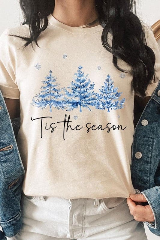 Blue Christmas Trees Tis the season Graphic Tee