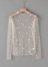 Mesh flower pattern long sleeve top