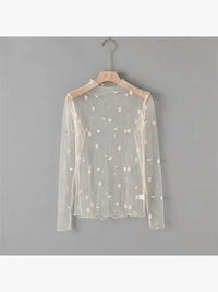 Mesh flower pattern long sleeve top