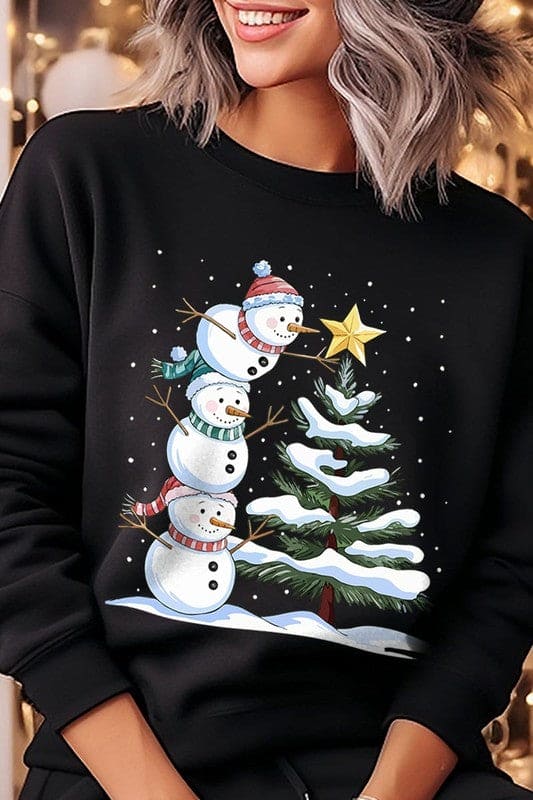 Cute Christmas Snowman Graphic Fleece Sweatshirts