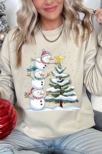 Cute Christmas Snowman Graphic Fleece Sweatshirts